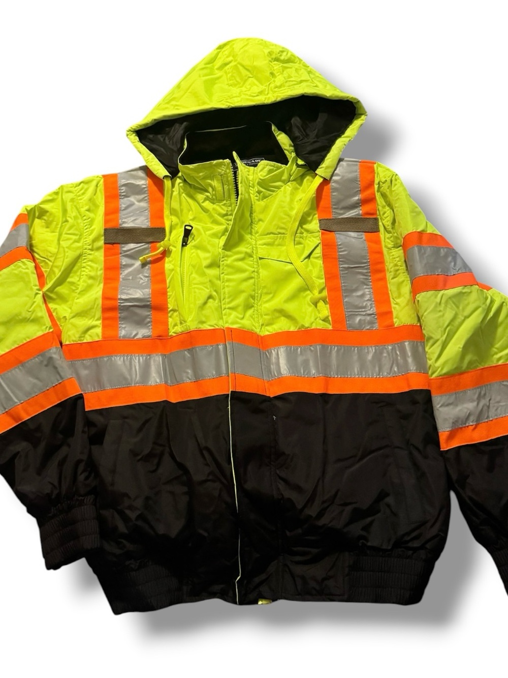 Renegade Hi Vis Safety Jacket Hooded Reflective ANSI Style Neon Yellow Size L
